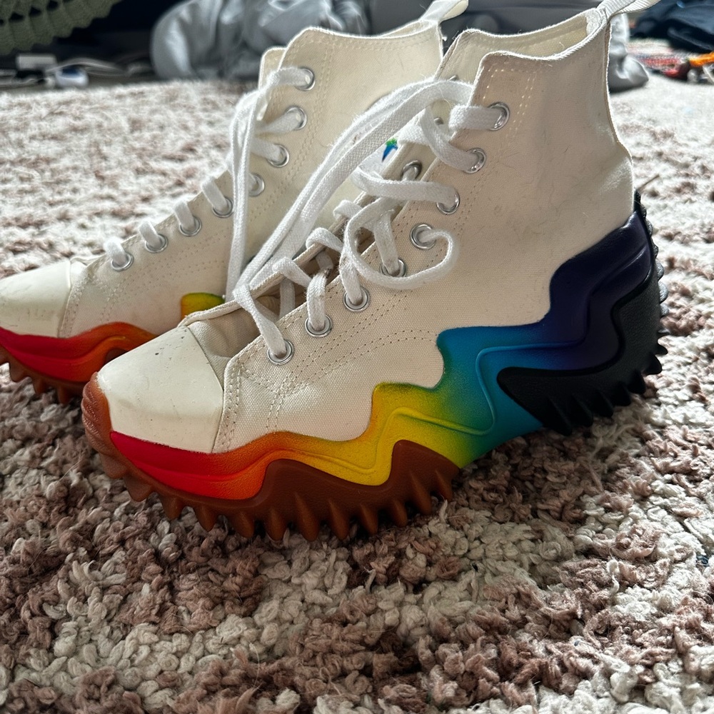 Converse White High-Tops with Rainbow Detail